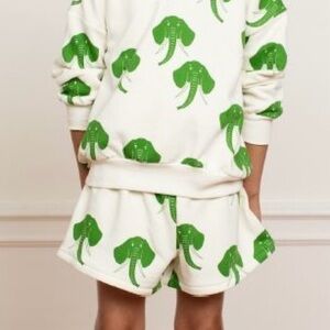 Mini Rodini White and Green Elephants shorts